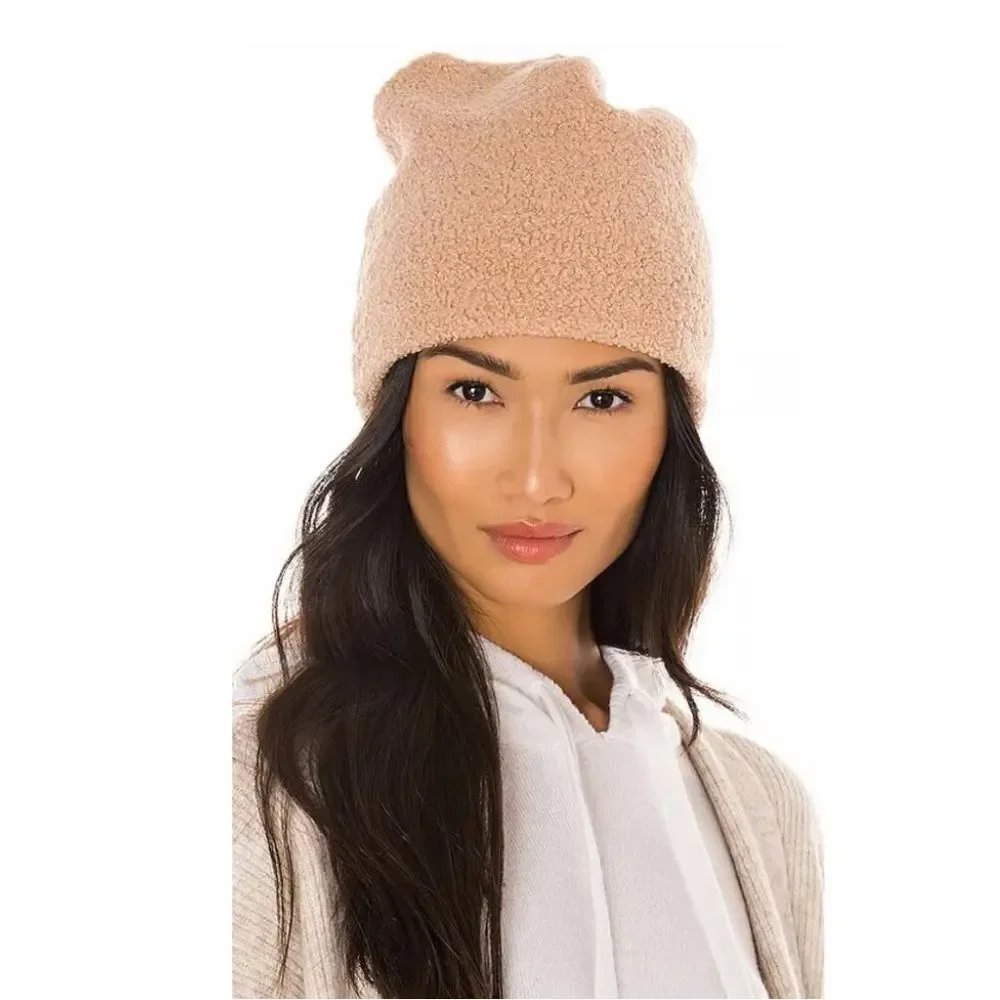 Donni.  Mini Sherpa Beige Beanie Hat Cap One Size